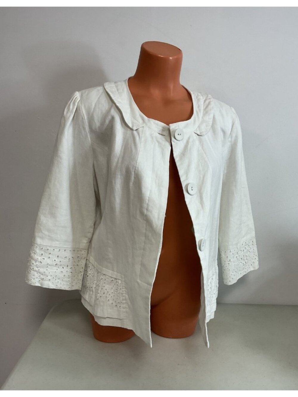 Anne Carson Eyelet White Linen Jacket Womens Large